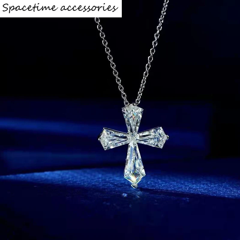 

EarringSterling Silver Sparkling High Carbon Diamond Cross Pendant Necklace For Women Wedding Party Fine Jewery GiftsRingsRings