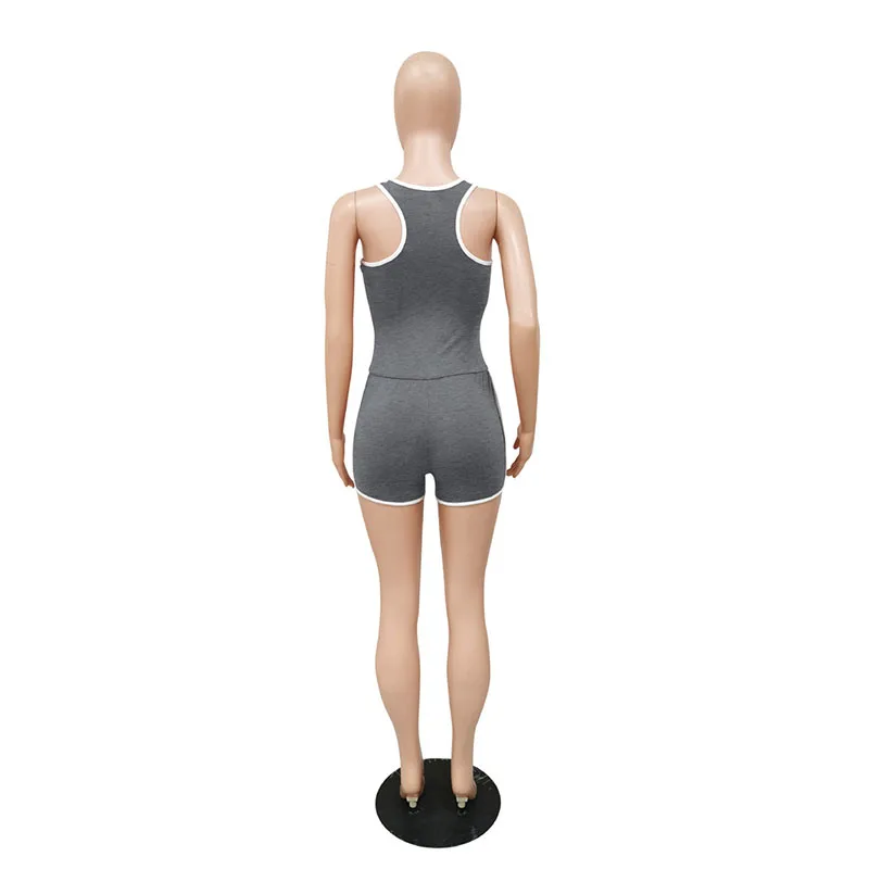

Side Striped Fitness Short Jumpsuit grey black Sleeveless tank drawstring Shorts Sports Casual Women body suits Jumpsuit Rompers