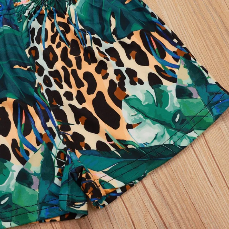 

2021 Summer Baby Boys Sleeveless Leopard Print Pattern Tops Vest+ Shorts Children Casual Outfits Sets New