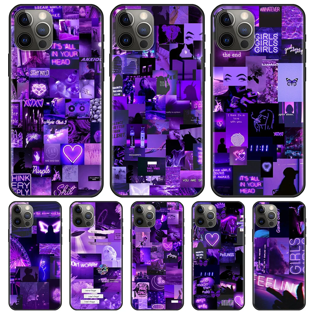 

Purple Love Aesthetic Art Phone Case for Apple iPhone 11 7 XR 12 Pro Max X 6 6S 8 Plus 11Pro 12 Mini XS 5 5S SE Soft Back Cover