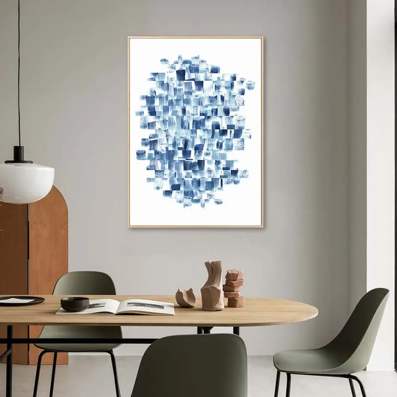 Скандинавский синий акварельный постер на холсте с кисточками современная