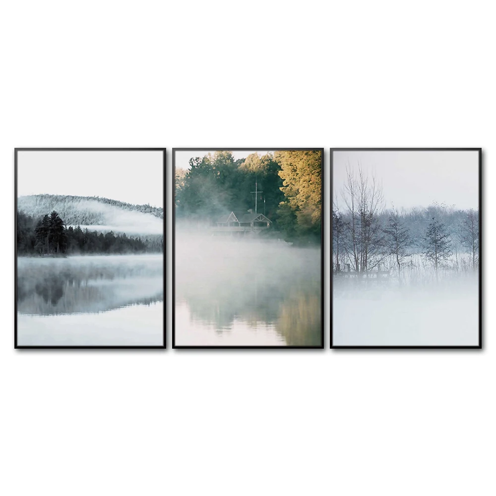 3 шт./лот Северный туман лес желтые листья пейзаж холст живопись постер печать