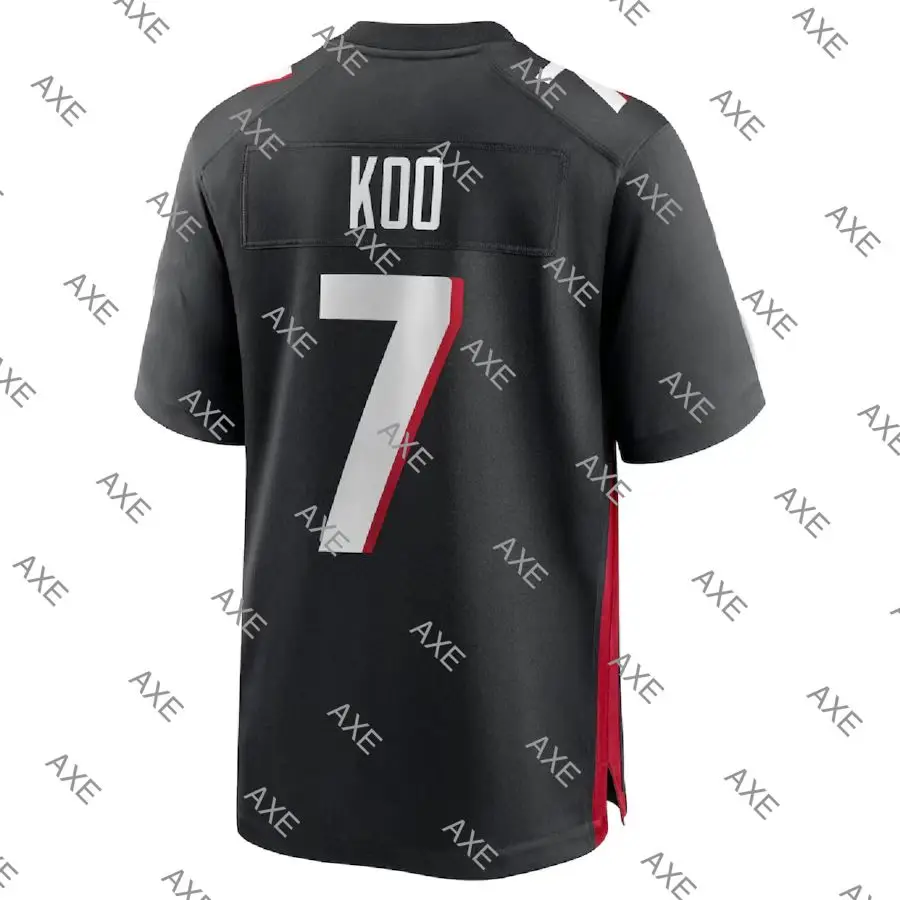 

Customized Stitch Embroidery Letters American Football Jersey Younghoe Koo Men Atlanta Player Jersey