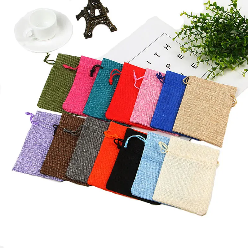 Black Jute Drawstring Bag Jewelry Packaging & Display Christmas Gift Boxes Packing Pouches 7x9cm 60pcs Candy Sachets | Украшения и