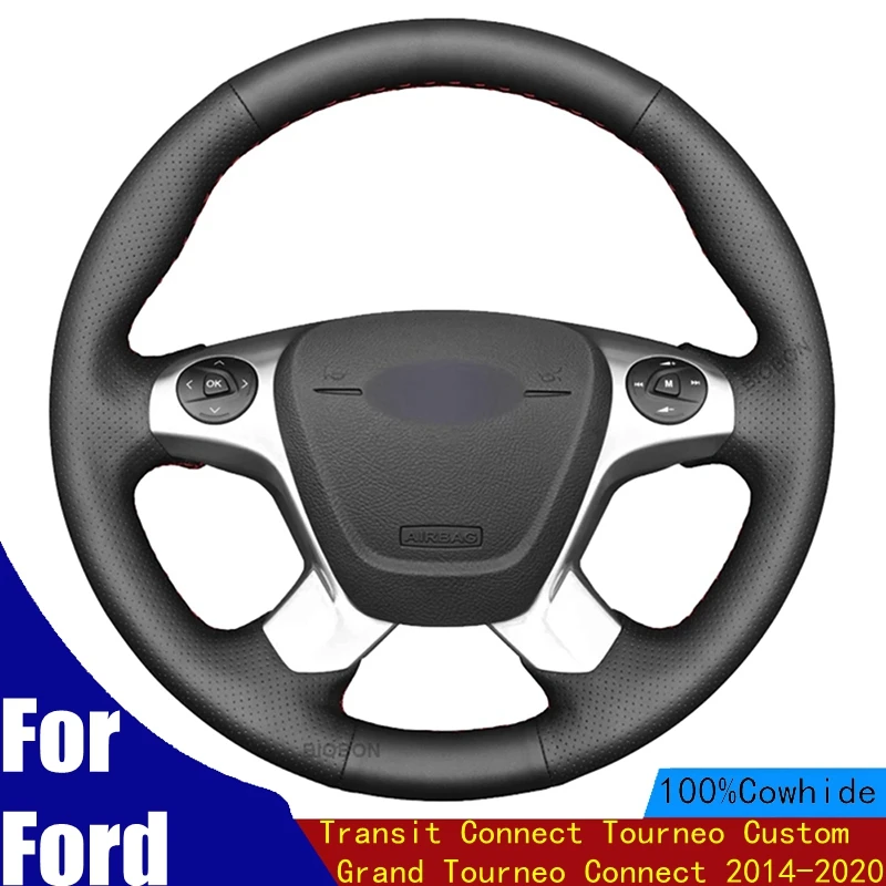 

Car Steering Wheel Cover Genuine Leather For Ford Transit Connect Tourneo Custom Grand Tourneo Connect 2014-2020 Braid