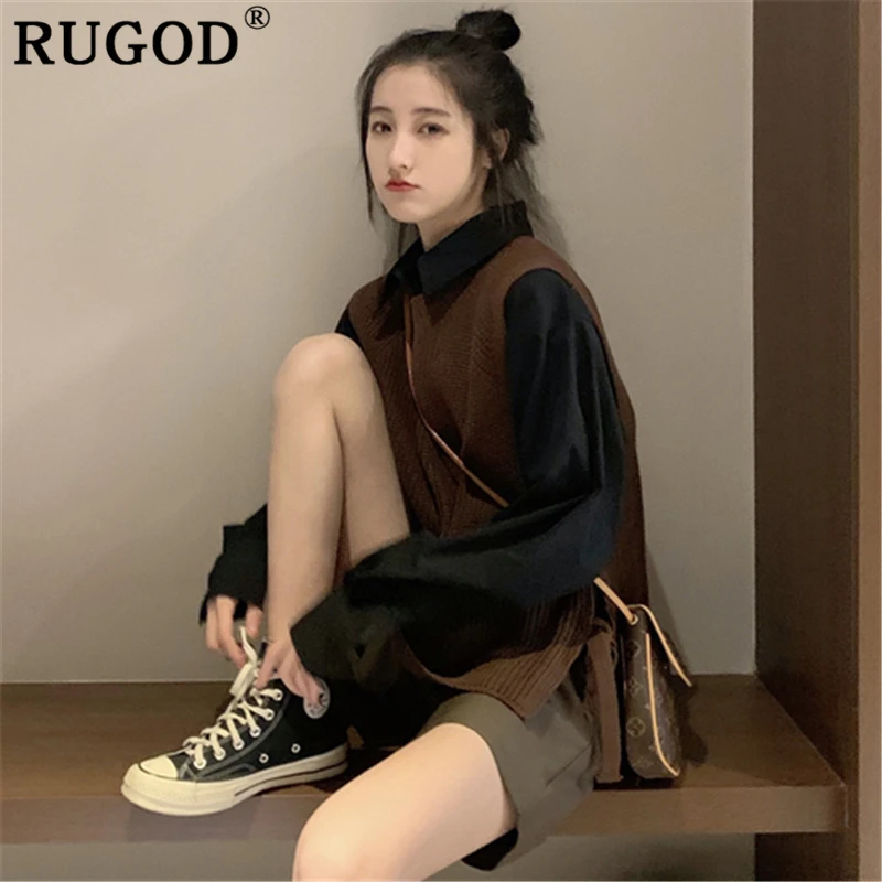 RUGOD элегантный пуловер свитер жилет женский 2019 корейский шик круглый вырез без