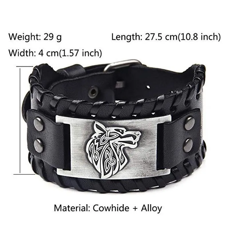 Браслет манжета мужской плетеный из натуральной кожи с головой