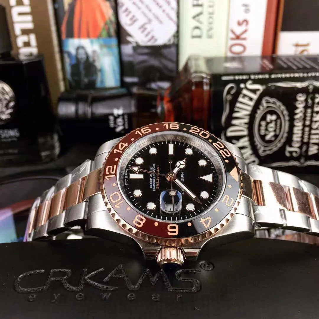 

Oyster Perpetual GMT-Master II rose gold luxury men's watch calendar dual time zone display luminous sports leisure watch