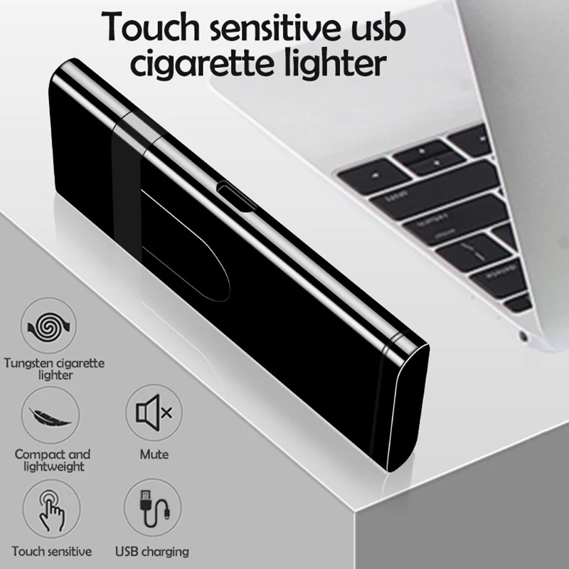 Electric Lighter Finger print Touch USB Rechargeable Windproof Flameless for Cigarette Grill Camping Home | Дом и сад