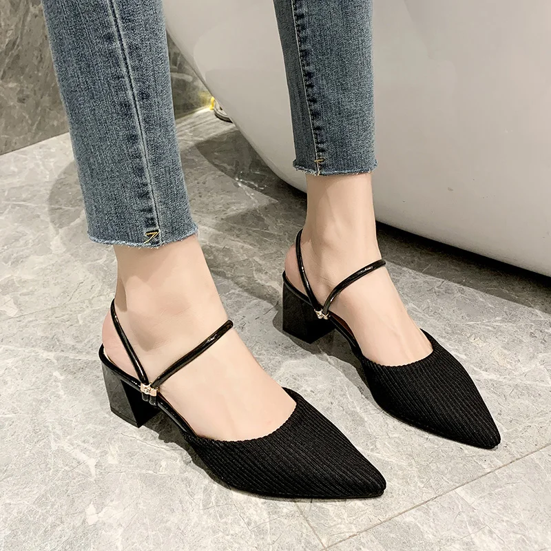 

Clear Heels 2021 Summer Med Luxury Sandals Sale Of Women's Shoes Two Weare All-Match Medium Fashion Pointed New Block
