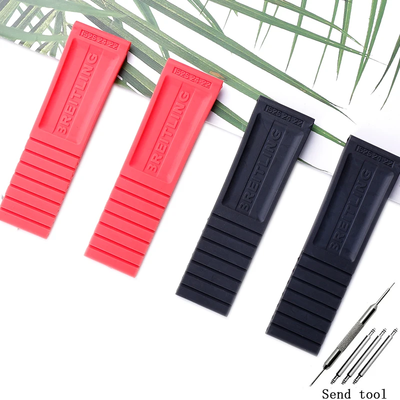 Watch accessories 22mm 24mm men's rubber strap suitable for Breitling ladies waterproof silicone sports strap