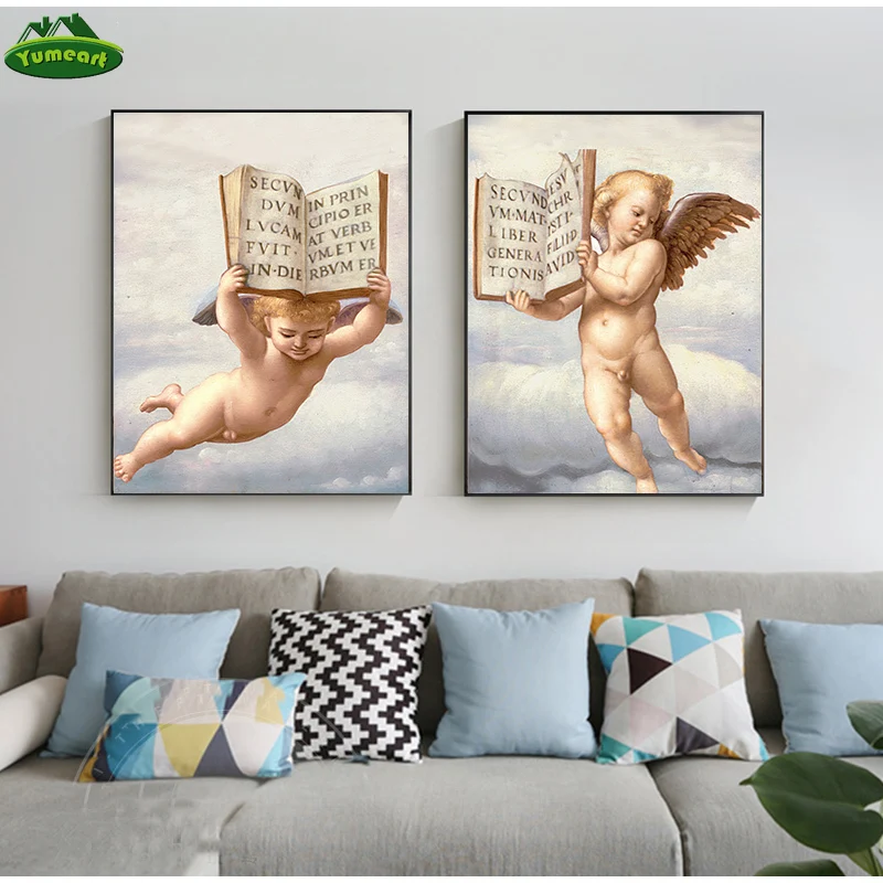 Kawaii летающий ангел мальчик христианская Библия книги принты на холсте искусство