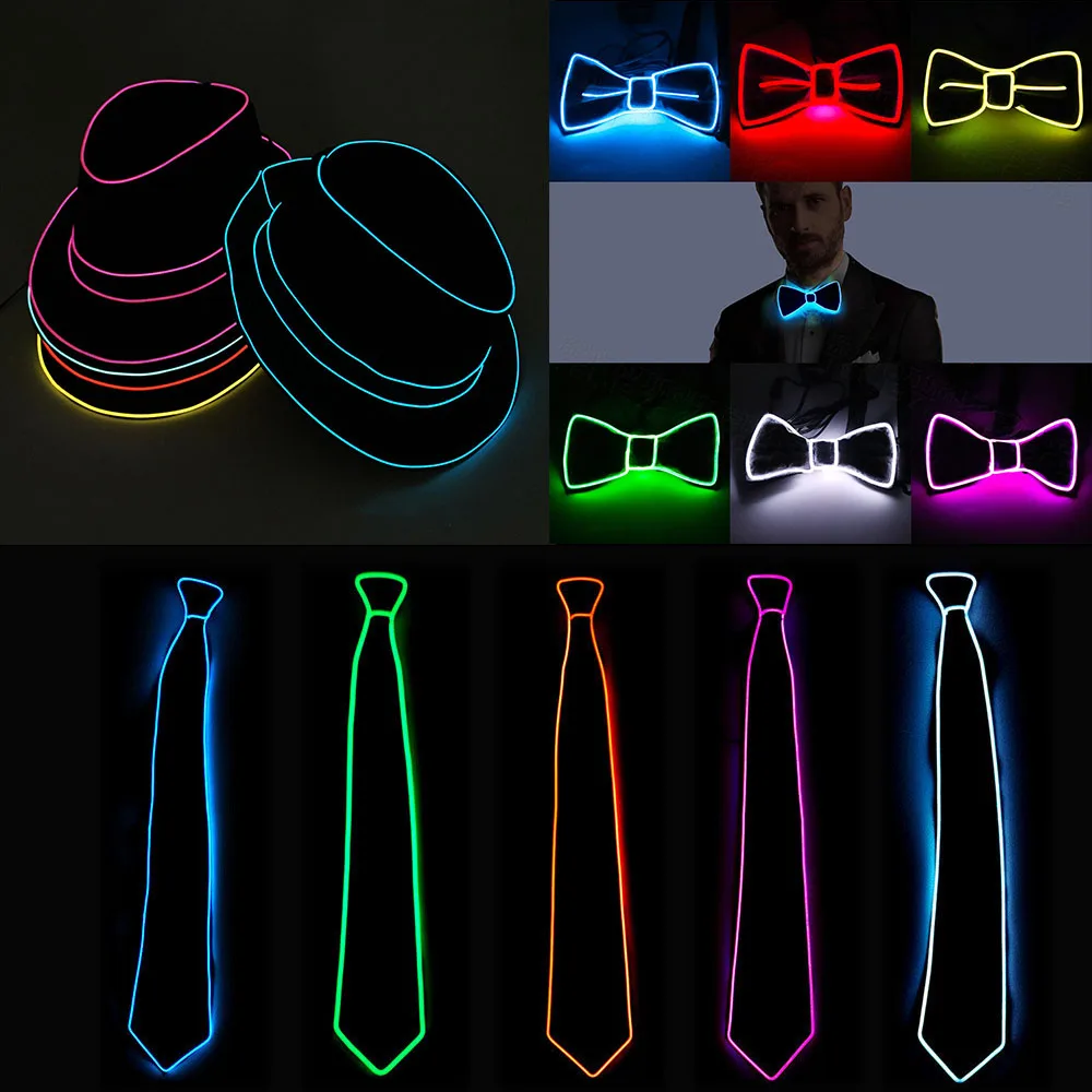 

Jazz Dancer Favors Wire Glowing Streak Gentleman Cap Attractive Crazy Led Strip Neon Top Hat Tie Event Wedding Party Supplies