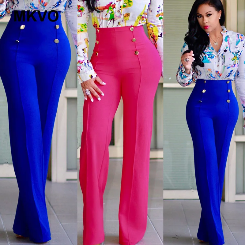 

Plus Size Fashion Slim Personality Double Breasted Pants Colored Women's High Waist Retro Commuter Office Straight Trousers