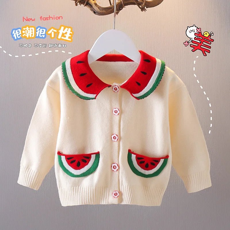 

Children Clothing 2021 Spring Autumn And Winter Children Jacket Korean Baby Cute Lapel Girl Knitted Round Neck Cardigan