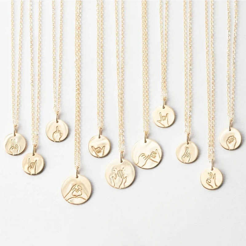 

AIDE Fashion Round Pendant Necklace for Women INS HipHop Gesture Pattern 925 Sterling Silver Clavicle Chain Necklaces collares