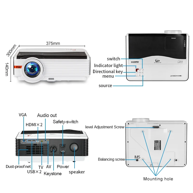Caiwei A9/A9AB умный Android WiFi lcd светодиодный проектор 1080p домашний кинотеатр 5000 люмен Full HD видео мобильный проектор для смартфонов ТВ