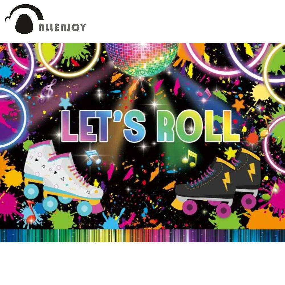 

Allenjoy Let's Roll Disco Vintage Theme Birthday Party Background Colourful 80 90s Skate Circle Lights Photocall Backdrop