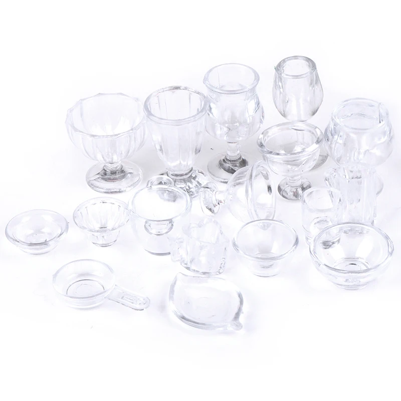 

17Pcs/Set Mini Transparent DIY Pretend Play Kitchenware Toy Drink Cups Dish Plate Tableware Miniatures