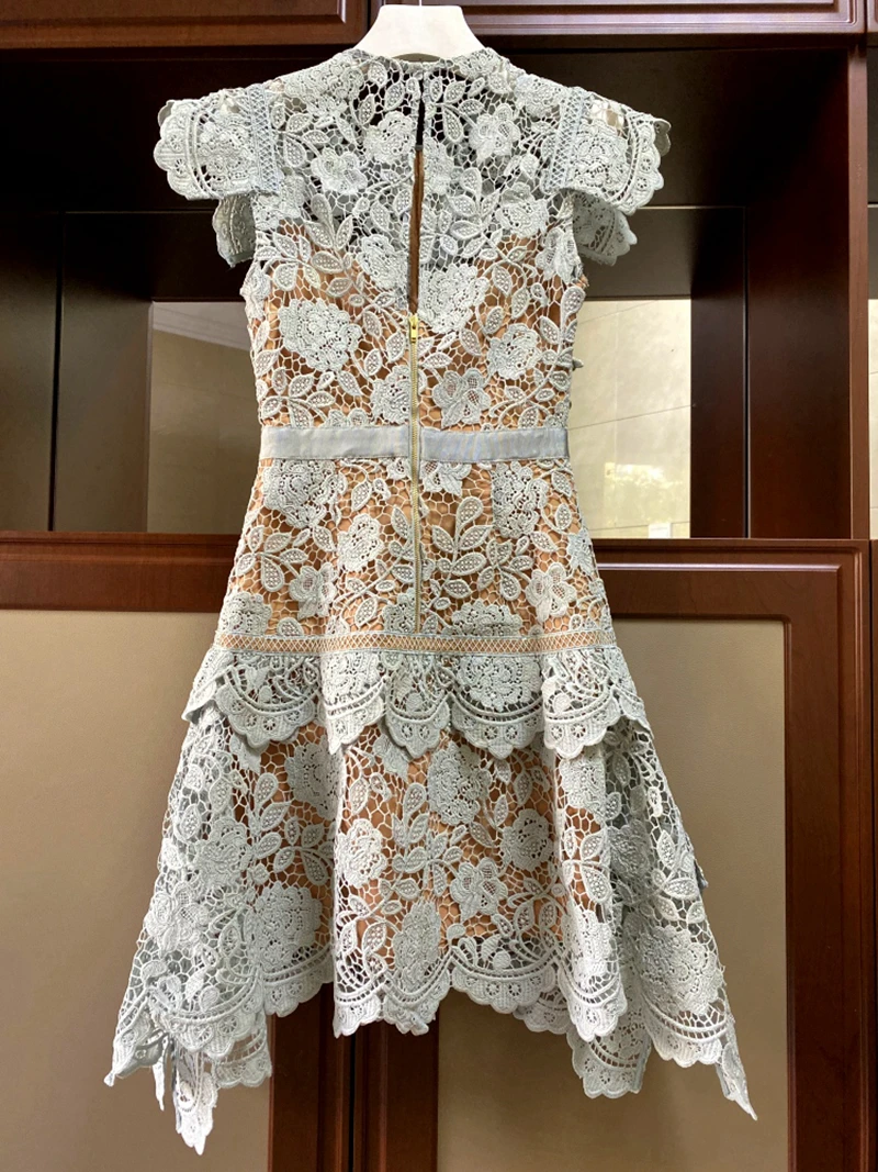 Women Dress Spring 2020 Female Lace Short Designer High Quality Runway Dresses Blue Backless Elegant Holiday Party |