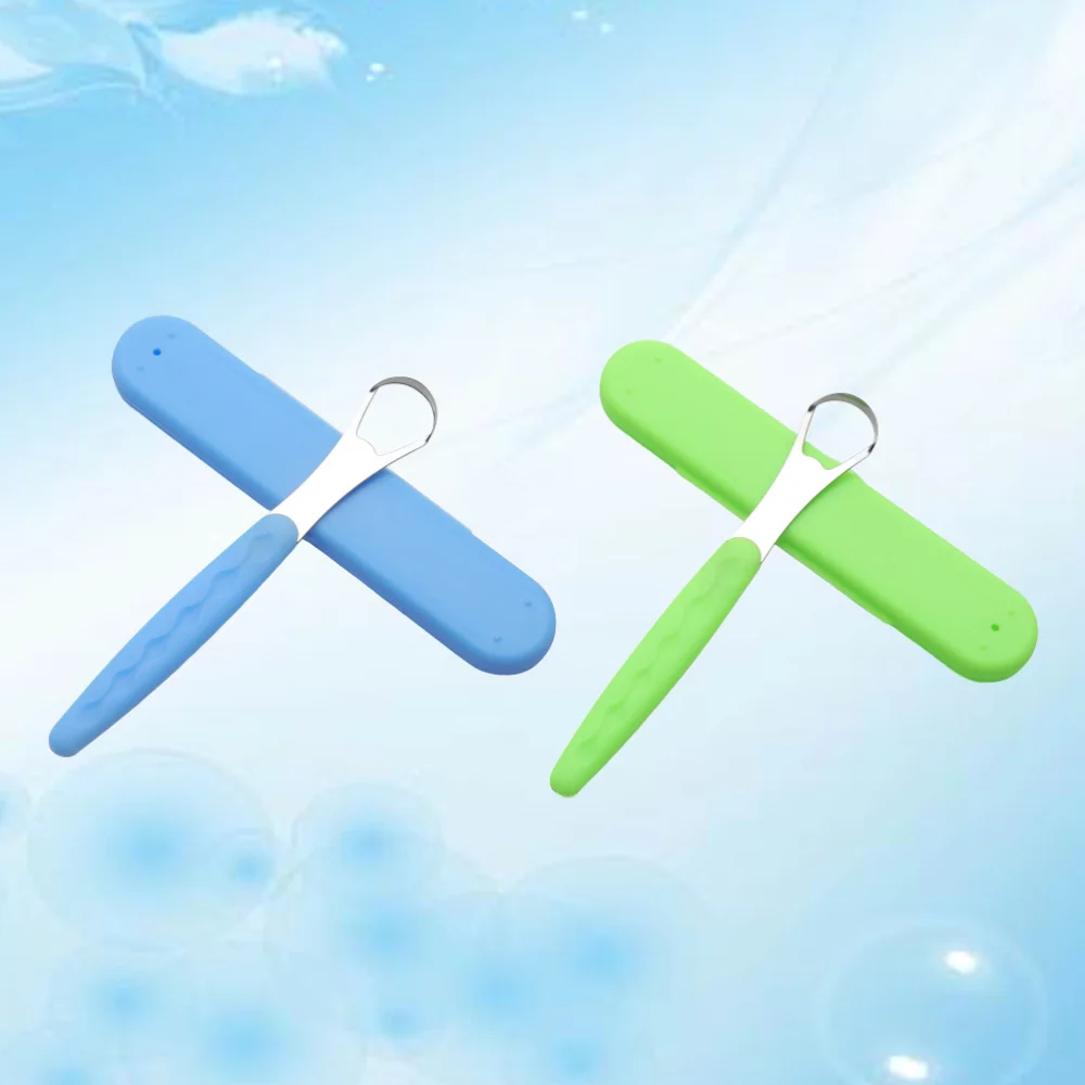 

2Pcs Stainless Steel Tongue Cleaners Tongue Scraper Brush Effective Tongue Cleaning Brush Green Blue