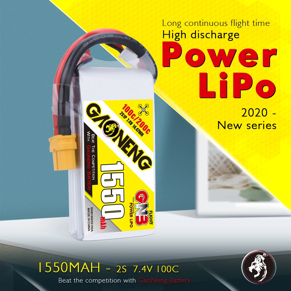 Lipo аккумулятор Gaoneng GNB 1550 мА/ч 7 4 В 100C 2S с разъемом XT60 для радиоуправляемого