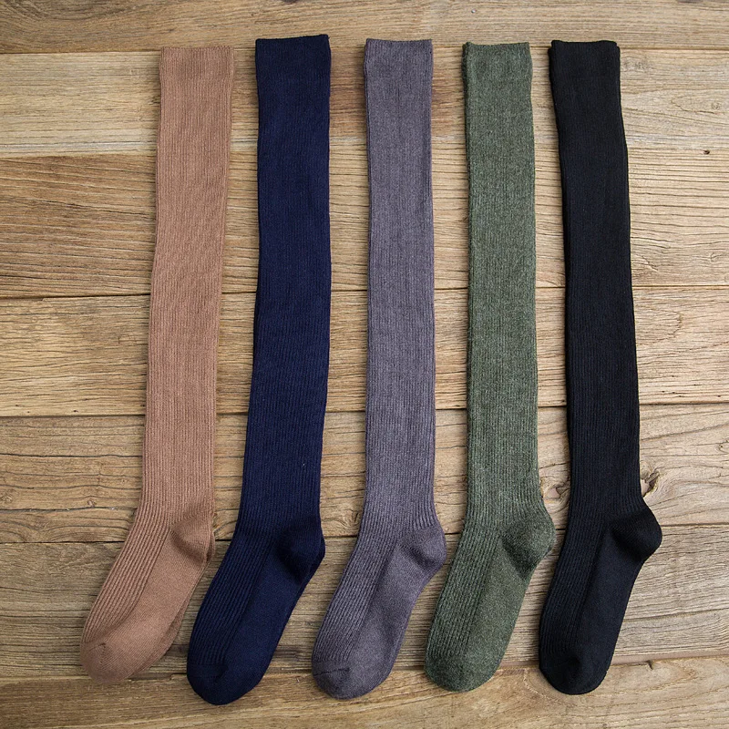 

Women Girl Over Knee High Socks Spring Autumn Winter Warm Knit Soft Thigh High Long Socks solid color loose Stockings
