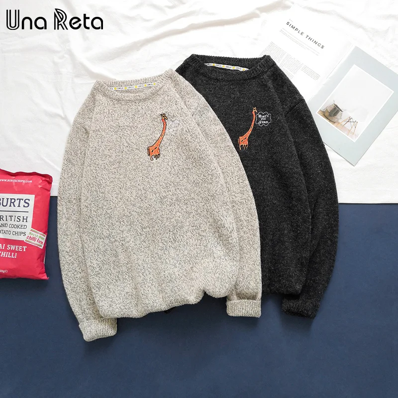 Una Reta Men Sweater New Autumn Winter Casual Cute Embroidery Pullover Men's Sweater Pull Homme Plus Size Loose Sweater Men