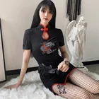 Сексуальное эротическое белье Babydoll платье в китайском стиле, Cheongsam Qipao, Искушение Дракон нижнего белья для женщин в винтажном стиле; Вечерняя одежда мини одежда