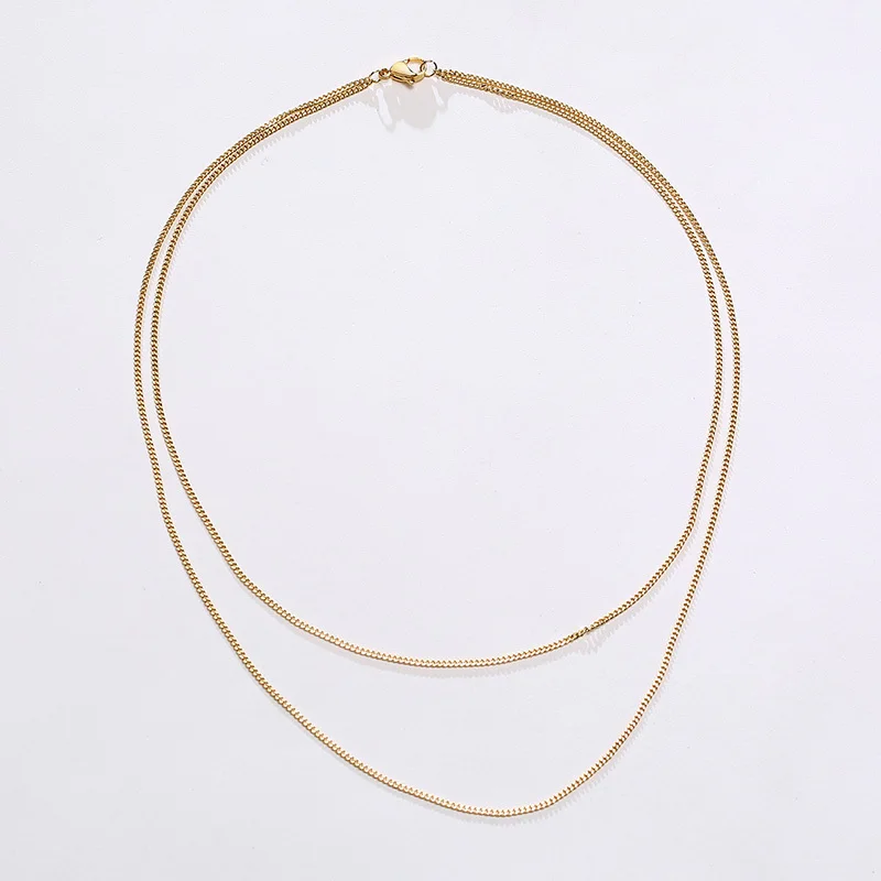 

Vnox Chic Double Layers Curb Chain Necklaces for Women, Gold Color Stainless Steel Cuban Chain Choker Collar,Minimalist Jewelry