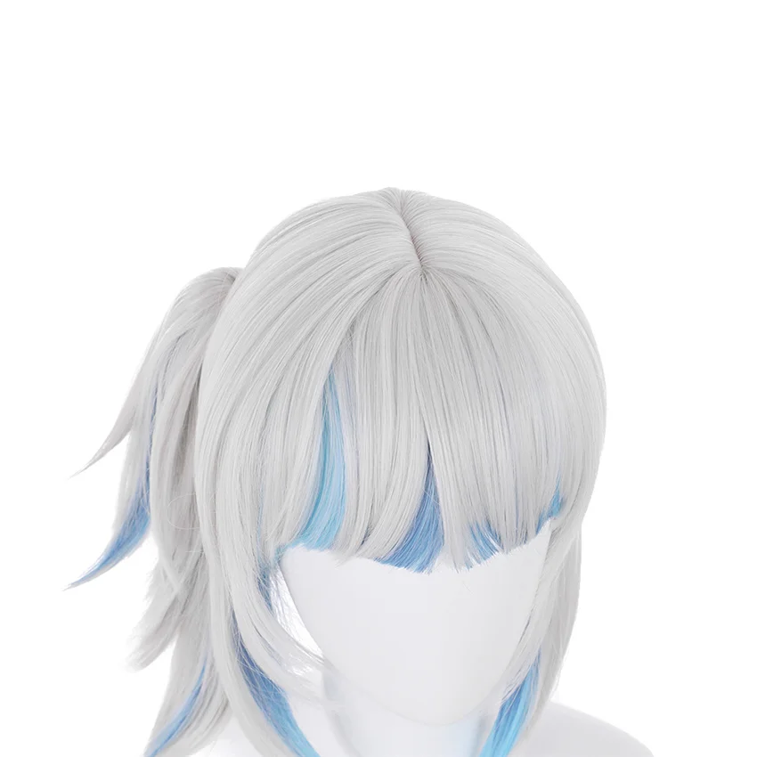 

Takerlama Hololive English Cosplay Gawr Gura Wig White Mixed Bule Long Hair Ponytail Woman Girl Loli Wig Anime Props without Ear