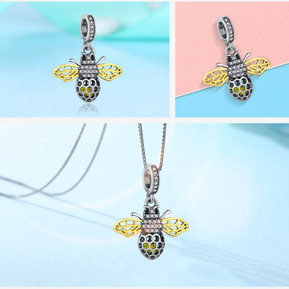 Оптовая продажа 100% 925 Стерлинговое Серебро Золото Цвет с изображением пчелы со