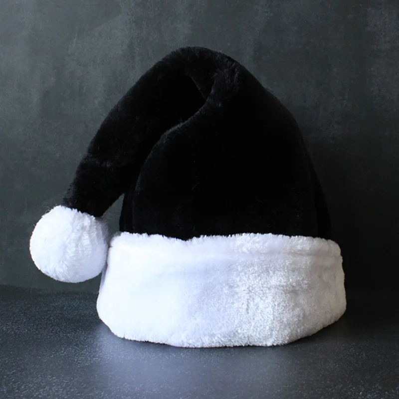 

New Year Christmas Hat Plush Thick Cotton Santa Claus Adult Merry Christmas Holiday Supplies Decoration Red Black 2 Colors