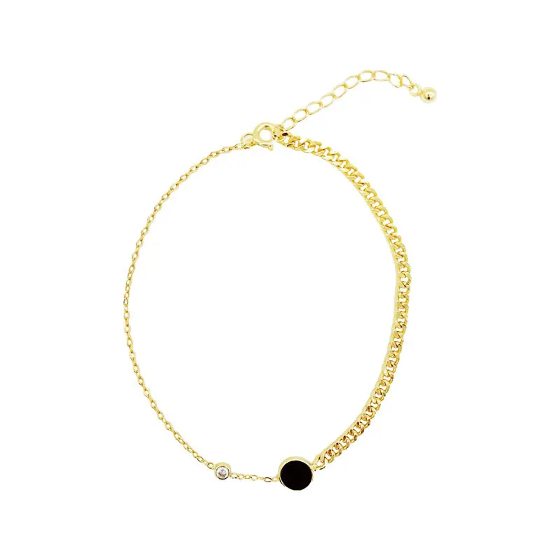 

18k Gold Zircon Real 925 Sterling Silver Anklet For Women Fashion Chain Round Black Leg Fine Jewelry Anklets On Foot Bracelet