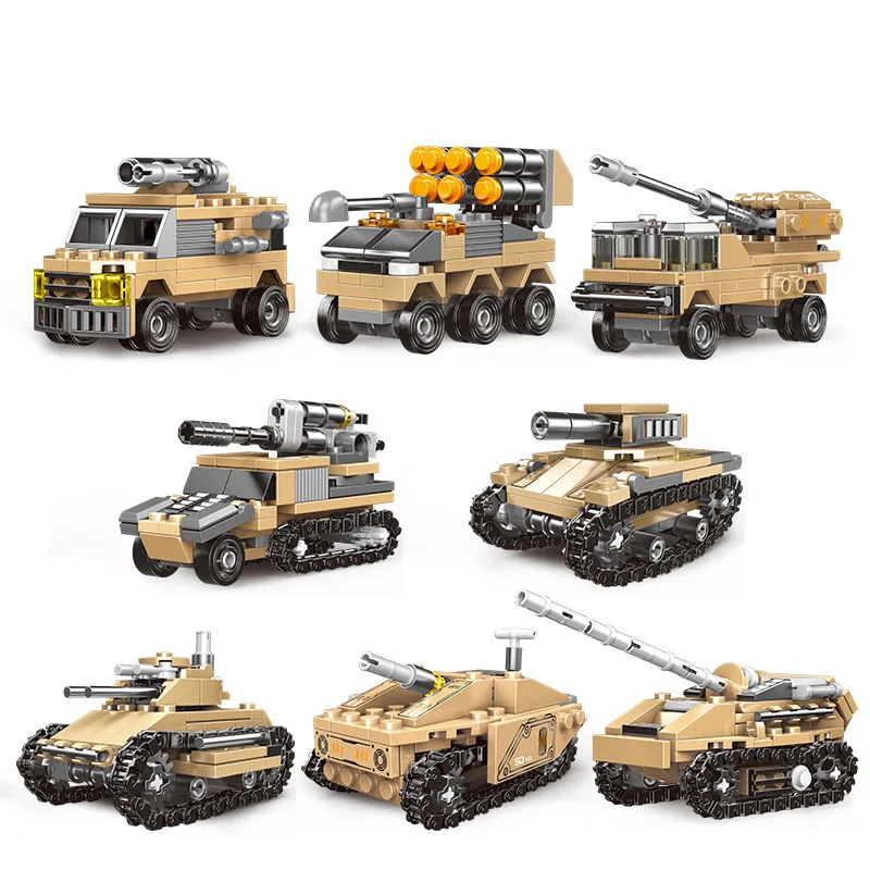 

Eight-In-One Single Three-Shaped Tank Model Building Block Form City Truck Puzzle Game Boy Toy Kid Gift New Year Gift