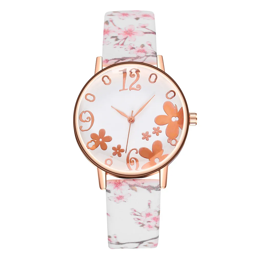 

Vansvar Women Casual Quartz Leather Flowers Band Watch Analog Wrist Watch Luxury Waterproof Wristwatches Relogio Feminino