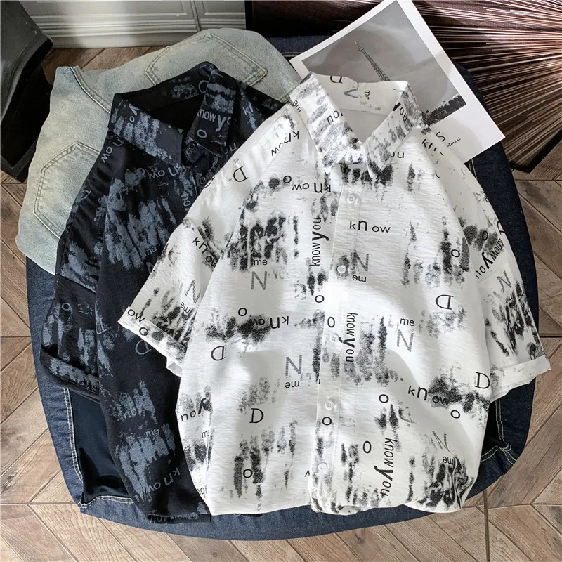 

Shirts Men Lettered Retro-printed Short-sleeved Clothing Tidal Current College Streetwear Fashion Recommend Best