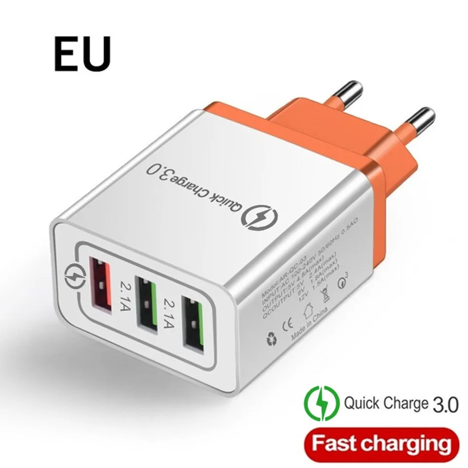 Зарядное устройство USB для телефона с разъемом EU/US, быстрое зарядное устройство, быстрая зарядка QC 3,0, 5 В/3 А, для Apple, samsung, huawei, Xiaomi, iphone 6, 7, 8 X, зарядное устройство для телефона