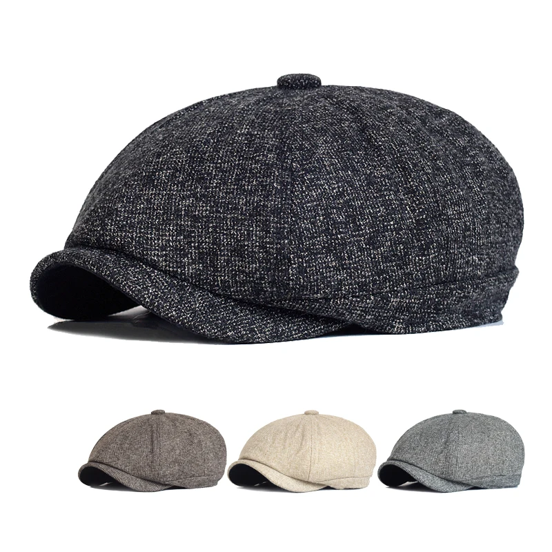 Winter Thick Warm Newsboy Caps Men Soft Octagonal Hat For Male Detective Hats Retro Driver Flat Caps images - 6