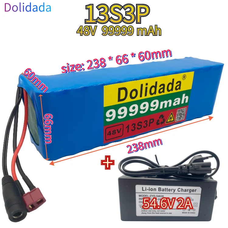 

48V99.999Ah 1000w 13S3P 48V Lithium ion Battery Pack 99999mah For 54.6v Electric bicycle Scooter with BMS with 54.6V 2ACharger