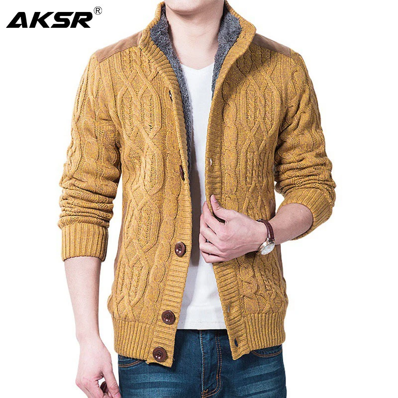 

AKSR Men's Cardigan Sweater Coat Velvet Liner Thick Warm Winter Spring Sweaters Men Autumn Cardigans Jackets Pull Homme Hiver