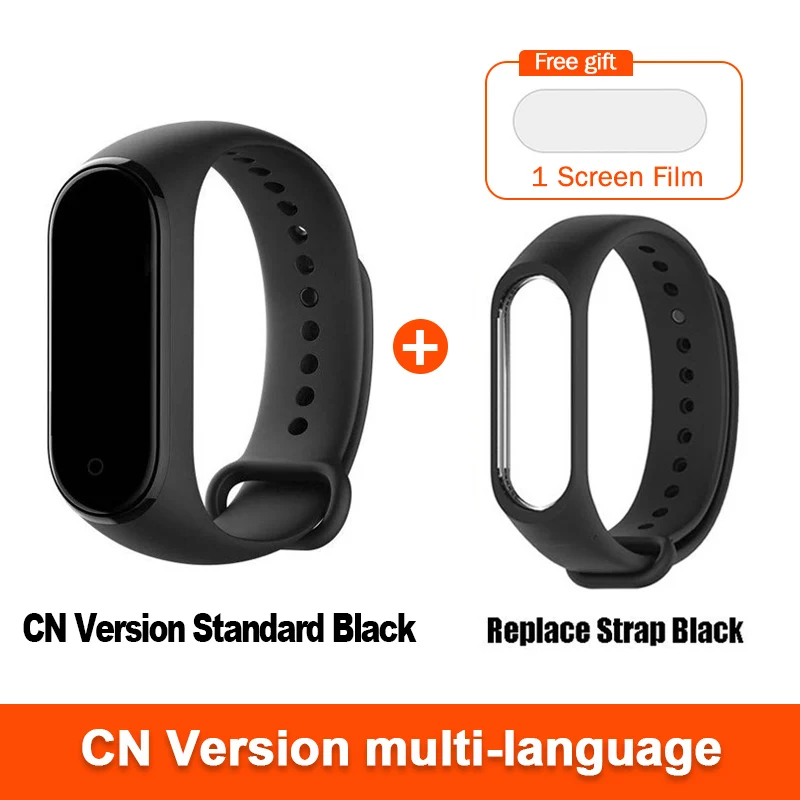 Глобальная версия опционально Xiaomi Mi Band 4 умный Браслет Пульс фитнес 135 мАч цветной экран Bluetooth 5,0 водонепроницаемый - Цвет: CN Add Black Strap