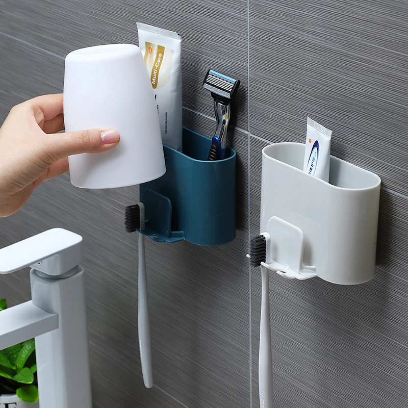 Toothbrush Holder Wall-mounted Toothbrush Rack Shaver Toothpaste Mouthwash Cup Storage Holder Stand Bathroom Gadgets bathroom toothbrush holder wall mount suction cup toothpaste storage rack cute cartoon hot selling