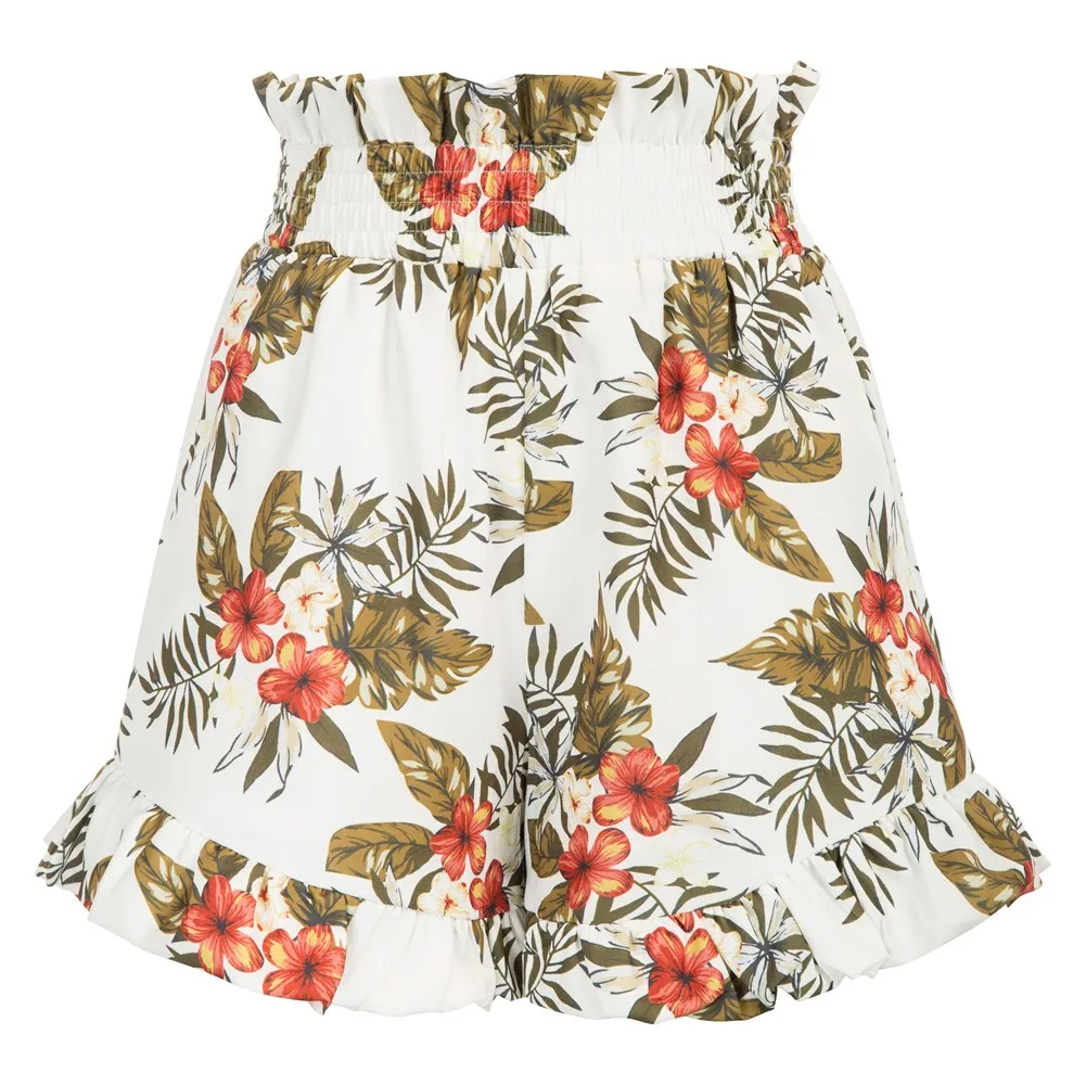 

Casual Shorts Women Summer New Printed Flower Style Pants Lady High Waist Pants Ruffled Decoration Short