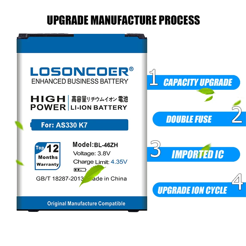 LOSONCOER 4900 мАч BL-46ZH высококачественный Аккумулятор для LG AS330 K332 K350N K371 K373 K7 K8 K89 LS675 M1 M1V