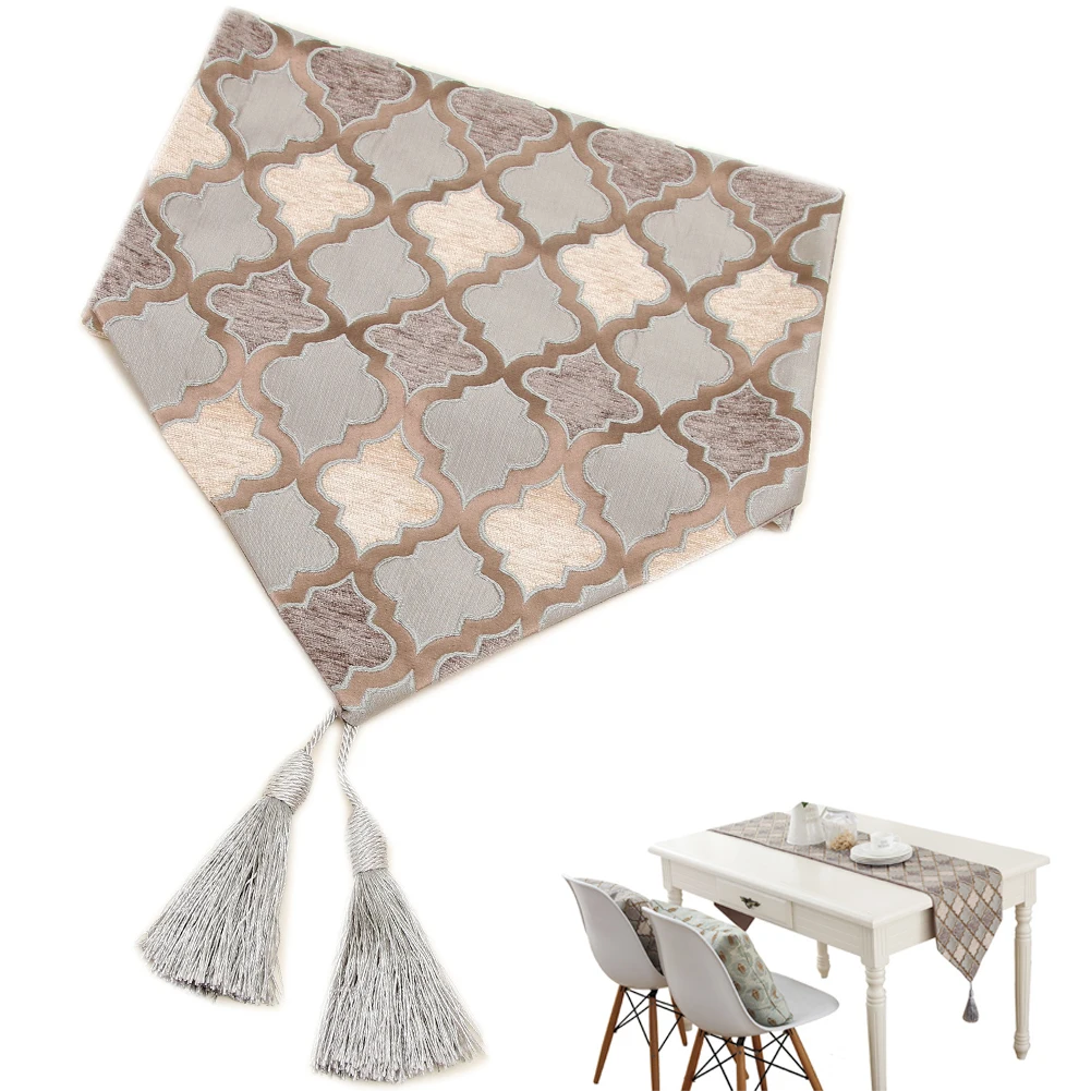 

Table Runners Jacquard Weave Geometric Decoration Table Runners Tassels Living Room TV Cabinet Table Flag Home Soft Decor