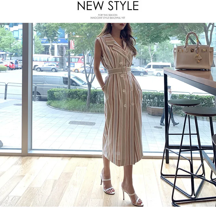 Женское двубортное платье SHTONGHUA офисное лоскутное карандаш в полоску с надрезом