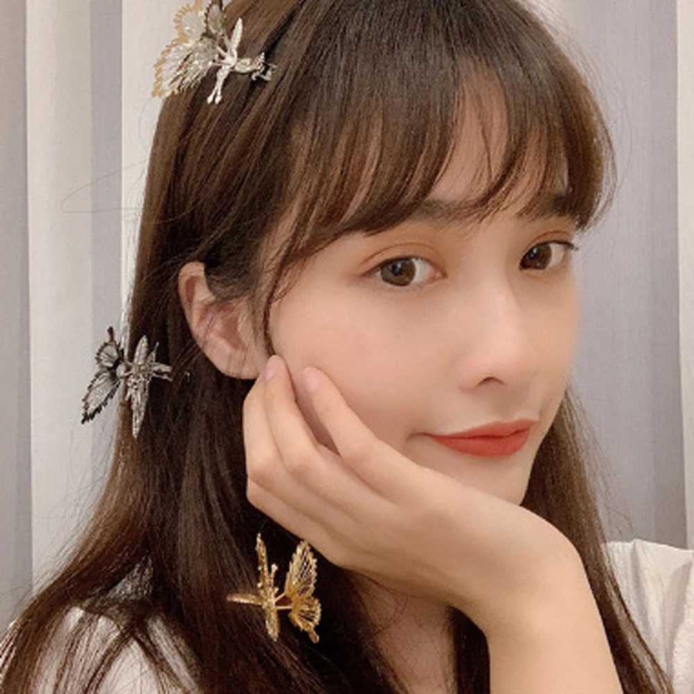 

2PCs Hollow Butterfly Hair Clips Fashion Moving Butterfly Hair Pins Fashion French Gold Hair Clips Girl Cute Hair Accessories