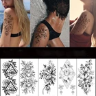 Водостойкие временные Черные эскизы, наклейки с цветами для татуировок, временные татуировки для тела для женщин и девочек
