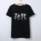Женская Повседневная футболка с принтом скелета на Хэллоуин, модная уличная футболка с круглым вырезом и коротким рукавом из 100% хлопка